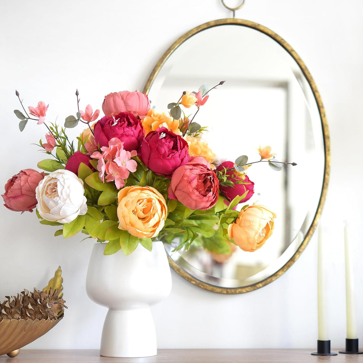 Artificial Peony Bouquet, Pink, Beige & Green Silk Flowers for Wedding Centerpieces, Bridal Bouquets & Home Decor – Spring Waltz