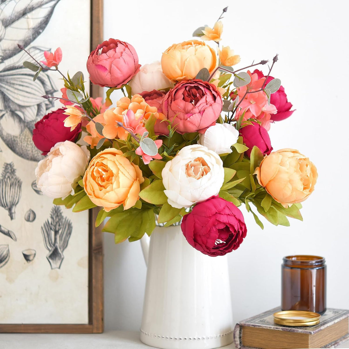 Artificial Peony Bouquet, Pink, Beige & Green Silk Flowers for Wedding Centerpieces, Bridal Bouquets & Home Decor – Spring Waltz