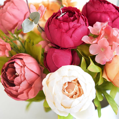Artificial Peony Bouquet, Pink, Beige & Green Silk Flowers for Wedding Centerpieces, Bridal Bouquets & Home Decor – Spring Waltz