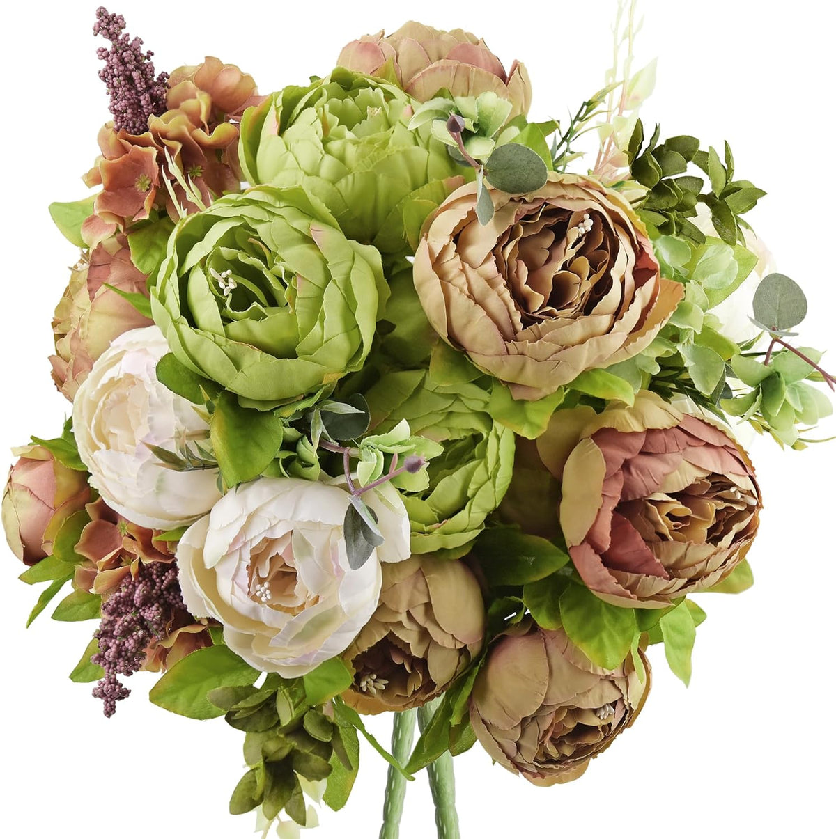 Artificial Peony Bouquet, Pink, Beige & Green Silk Flowers for Wedding Centerpieces, Bridal Bouquets & Home Decor – Spring Waltz