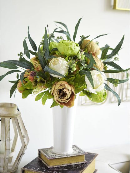 Artificial Peony Bouquet, Pink, Beige & Green Silk Flowers for Wedding Centerpieces, Bridal Bouquets & Home Decor – Spring Waltz