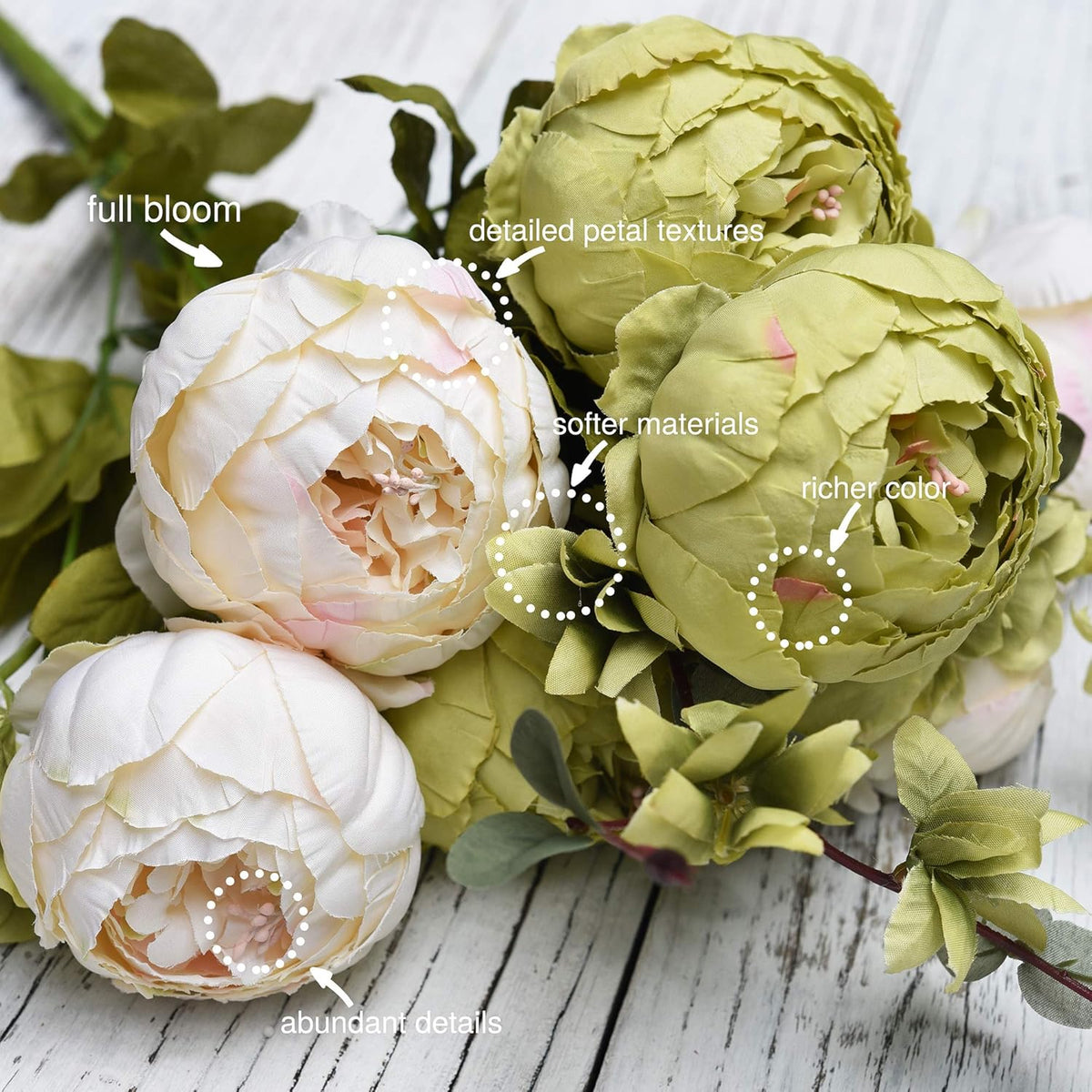 Artificial Peony Bouquet, Pink, Beige & Green Silk Flowers for Wedding Centerpieces, Bridal Bouquets & Home Decor – Spring Waltz