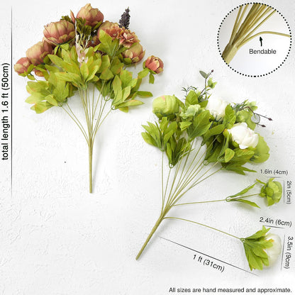 Artificial Peony Bouquet, Pink, Beige & Green Silk Flowers for Wedding Centerpieces, Bridal Bouquets & Home Decor – Spring Waltz