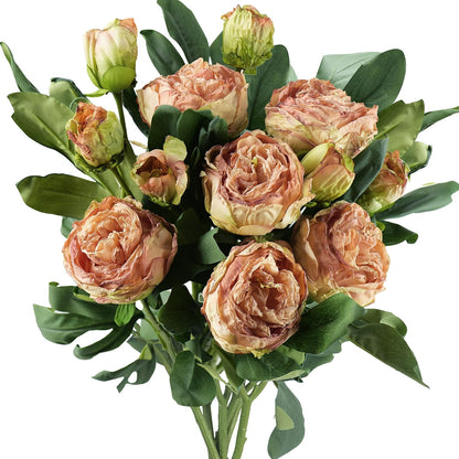 Artificial Peony Bouquet, Pink, Beige & Green Silk Flowers for Wedding Centerpieces, Bridal Bouquets & Home Decor – Spring Waltz