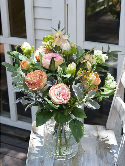 Artificial Peony Bouquet, Pink, Beige & Green Silk Flowers for Wedding Centerpieces, Bridal Bouquets & Home Decor – Spring Waltz