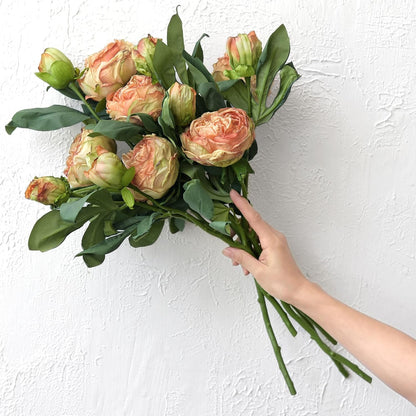 Artificial Peony Bouquet, Pink, Beige & Green Silk Flowers for Wedding Centerpieces, Bridal Bouquets & Home Decor – Spring Waltz