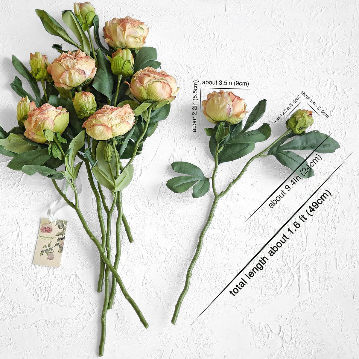 Artificial Peony Bouquet, Pink, Beige & Green Silk Flowers for Wedding Centerpieces, Bridal Bouquets & Home Decor – Spring Waltz