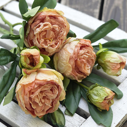 Artificial Peony Bouquet, Pink, Beige & Green Silk Flowers for Wedding Centerpieces, Bridal Bouquets & Home Decor – Spring Waltz