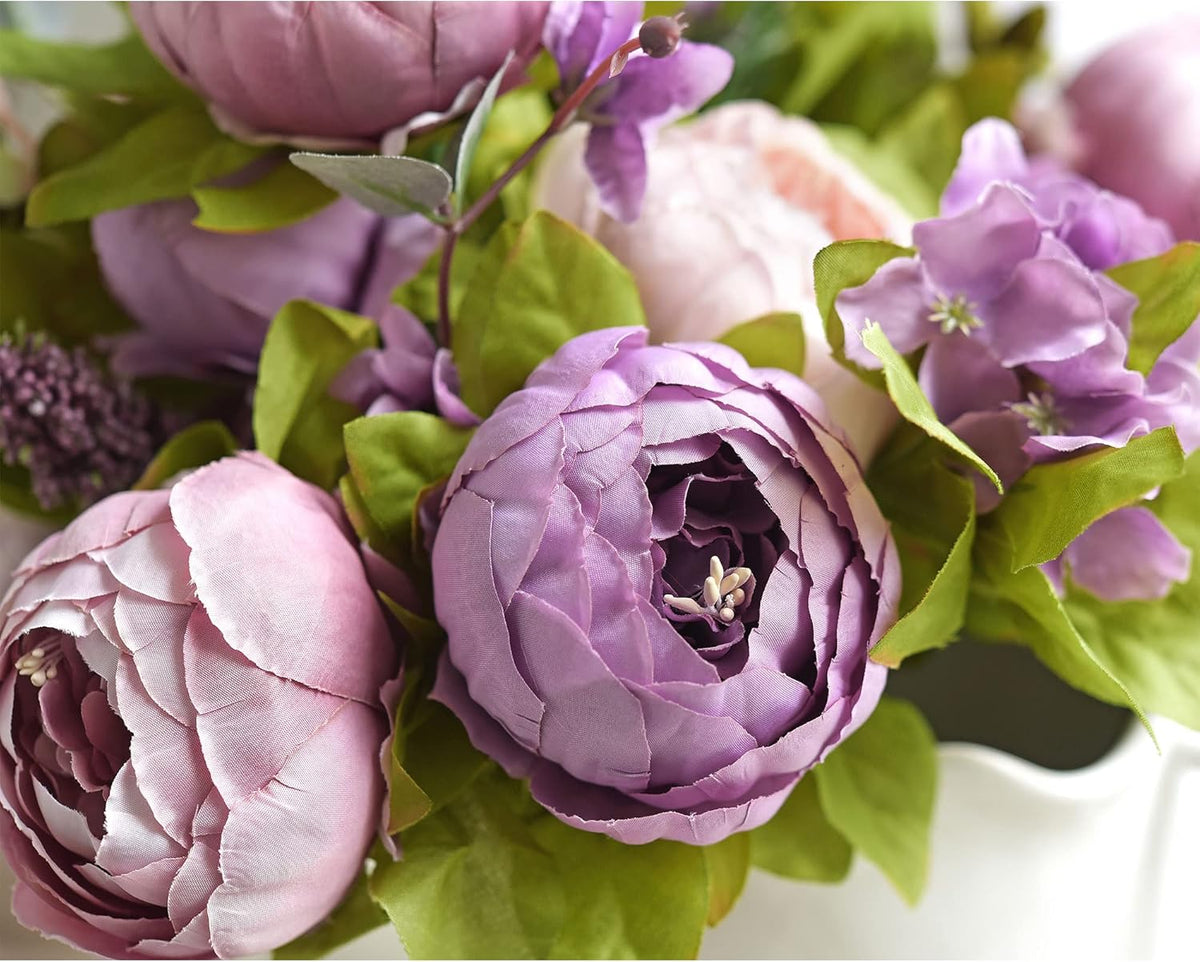 Artificial Peony Bouquet, Pink, Beige & Green Silk Flowers for Wedding Centerpieces, Bridal Bouquets & Home Decor – Spring Waltz