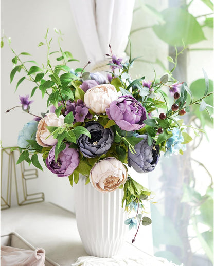 Artificial Peony Bouquet, Pink, Beige & Green Silk Flowers for Wedding Centerpieces, Bridal Bouquets & Home Decor – Spring Waltz