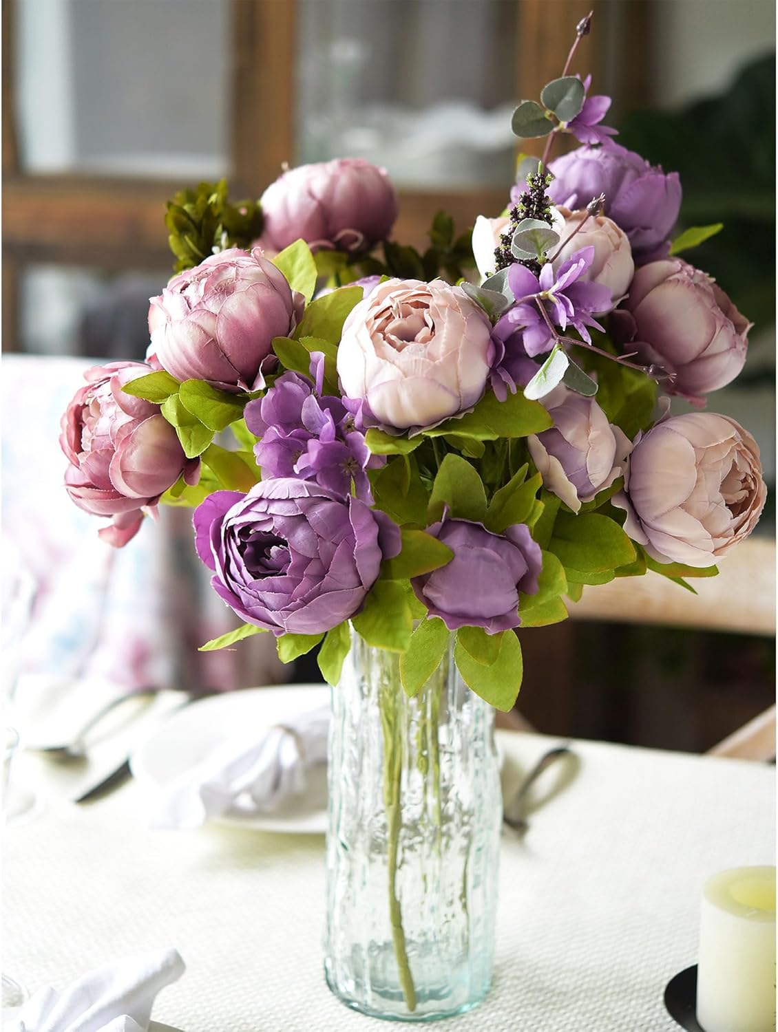 Artificial Peony Bouquet, Pink, Beige & Green Silk Flowers for Wedding Centerpieces, Bridal Bouquets & Home Decor – Spring Waltz