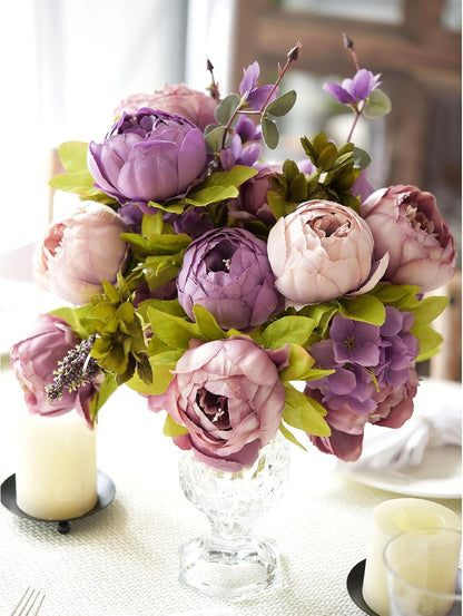 Artificial Peony Bouquet, Pink, Beige & Green Silk Flowers for Wedding Centerpieces, Bridal Bouquets & Home Decor – Spring Waltz