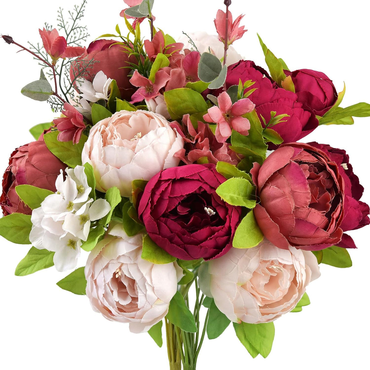 Artificial Peony Bouquet, Pink, Beige & Green Silk Flowers for Wedding Centerpieces, Bridal Bouquets & Home Decor – Spring Waltz