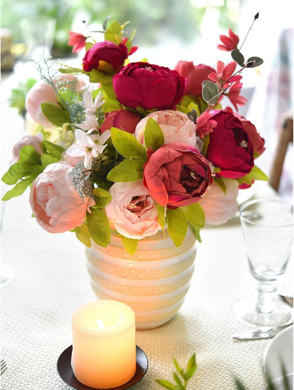 Artificial Peony Bouquet, Pink, Beige & Green Silk Flowers for Wedding Centerpieces, Bridal Bouquets & Home Decor – Spring Waltz