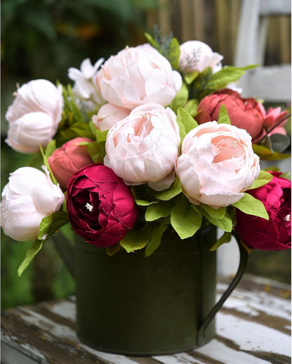 Artificial Peony Bouquet, Pink, Beige & Green Silk Flowers for Wedding Centerpieces, Bridal Bouquets & Home Decor – Spring Waltz