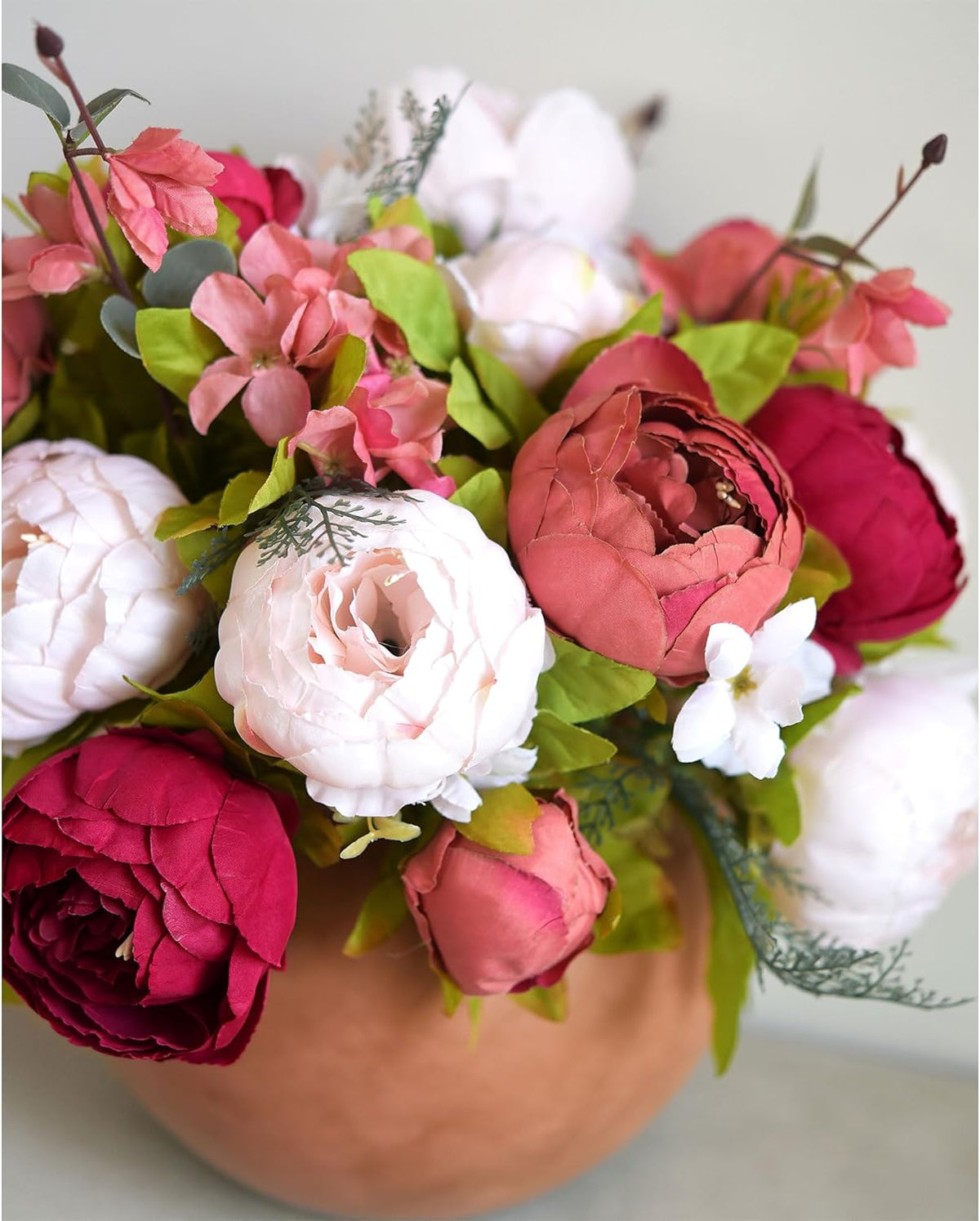 Artificial Peony Bouquet, Pink, Beige & Green Silk Flowers for Wedding Centerpieces, Bridal Bouquets & Home Decor – Spring Waltz