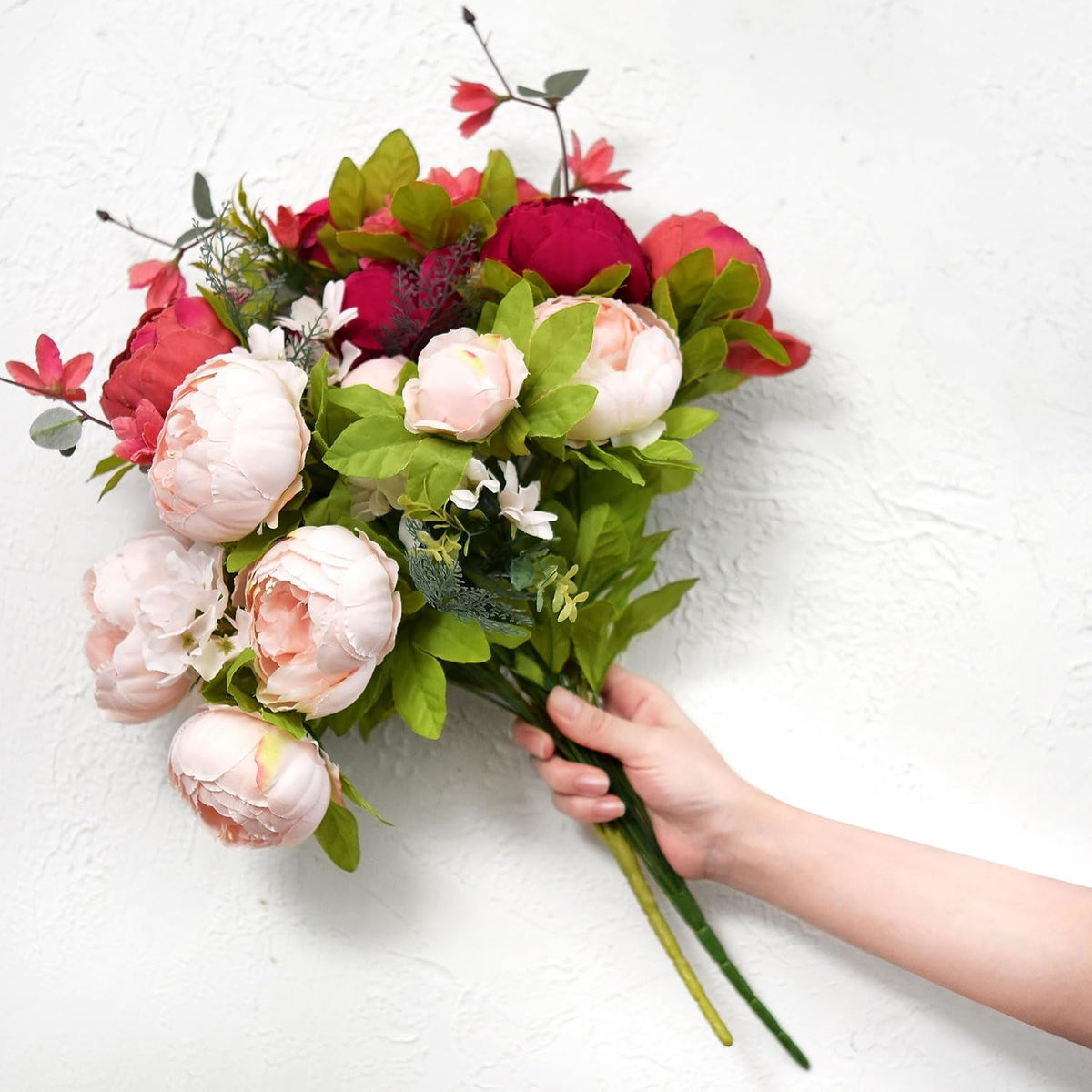 Artificial Peony Bouquet, Pink, Beige & Green Silk Flowers for Wedding Centerpieces, Bridal Bouquets & Home Decor – Spring Waltz