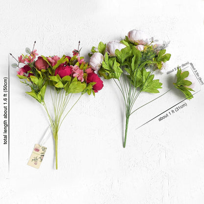Artificial Peony Bouquet, Pink, Beige & Green Silk Flowers for Wedding Centerpieces, Bridal Bouquets & Home Decor – Spring Waltz