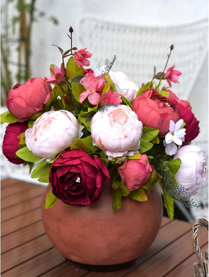 Artificial Peony Bouquet, Pink, Beige & Green Silk Flowers for Wedding Centerpieces, Bridal Bouquets & Home Decor – Spring Waltz