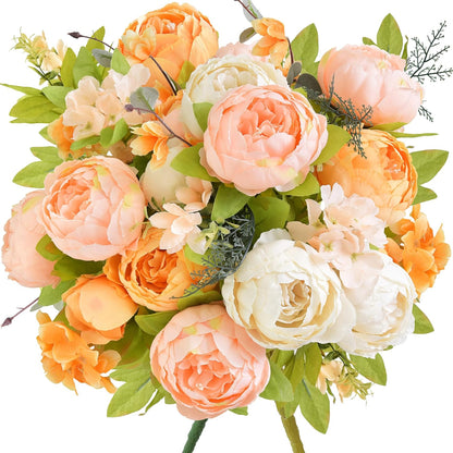 Artificial Peony Bouquet, Pink, Beige & Green Silk Flowers for Wedding Centerpieces, Bridal Bouquets & Home Decor – Spring Waltz