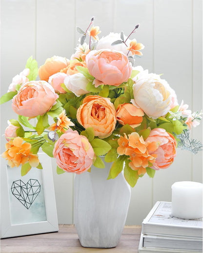 Artificial Peony Bouquet, Pink, Beige & Green Silk Flowers for Wedding Centerpieces, Bridal Bouquets & Home Decor – Spring Waltz