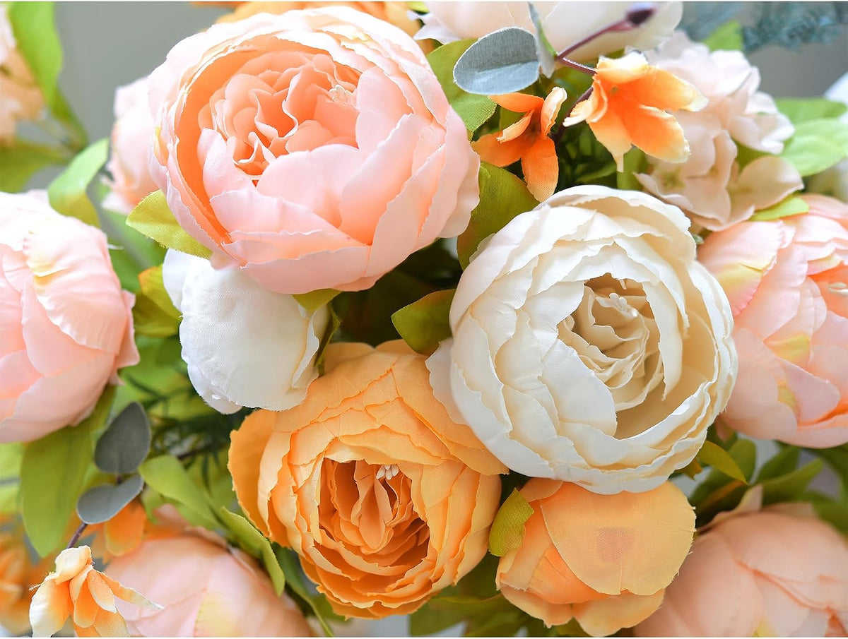 Artificial Peony Bouquet, Pink, Beige & Green Silk Flowers for Wedding Centerpieces, Bridal Bouquets & Home Decor – Spring Waltz