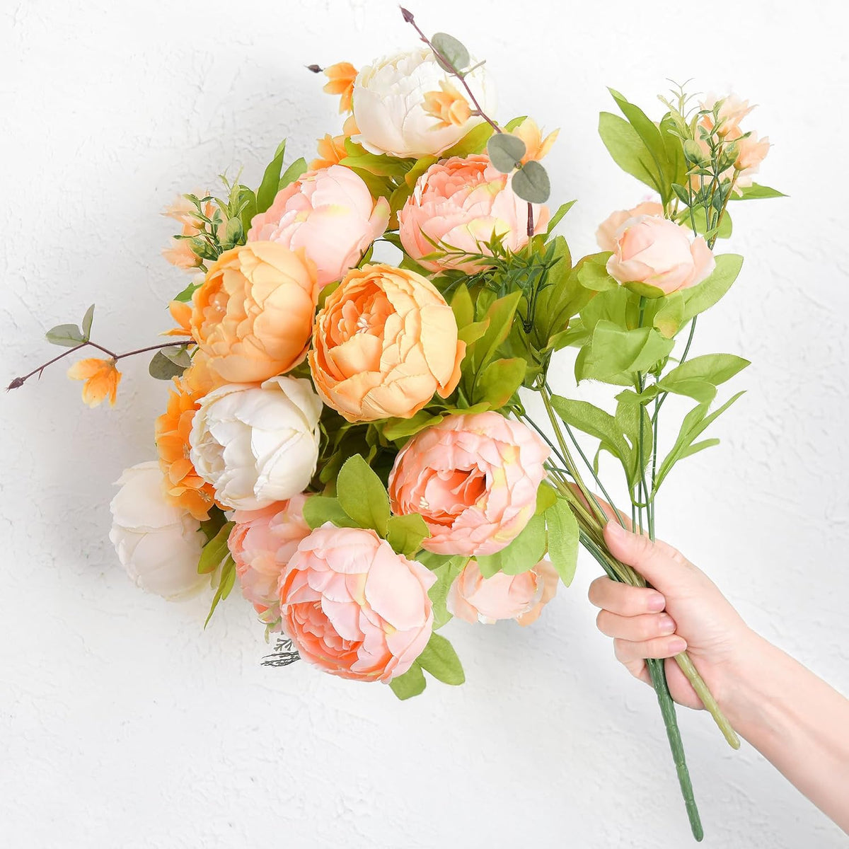Artificial Peony Bouquet, Pink, Beige & Green Silk Flowers for Wedding Centerpieces, Bridal Bouquets & Home Decor – Spring Waltz