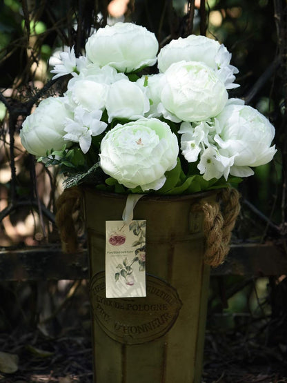 Artificial Peony Bouquet, Pink, Beige & Green Silk Flowers for Wedding Centerpieces, Bridal Bouquets & Home Decor – Spring Waltz