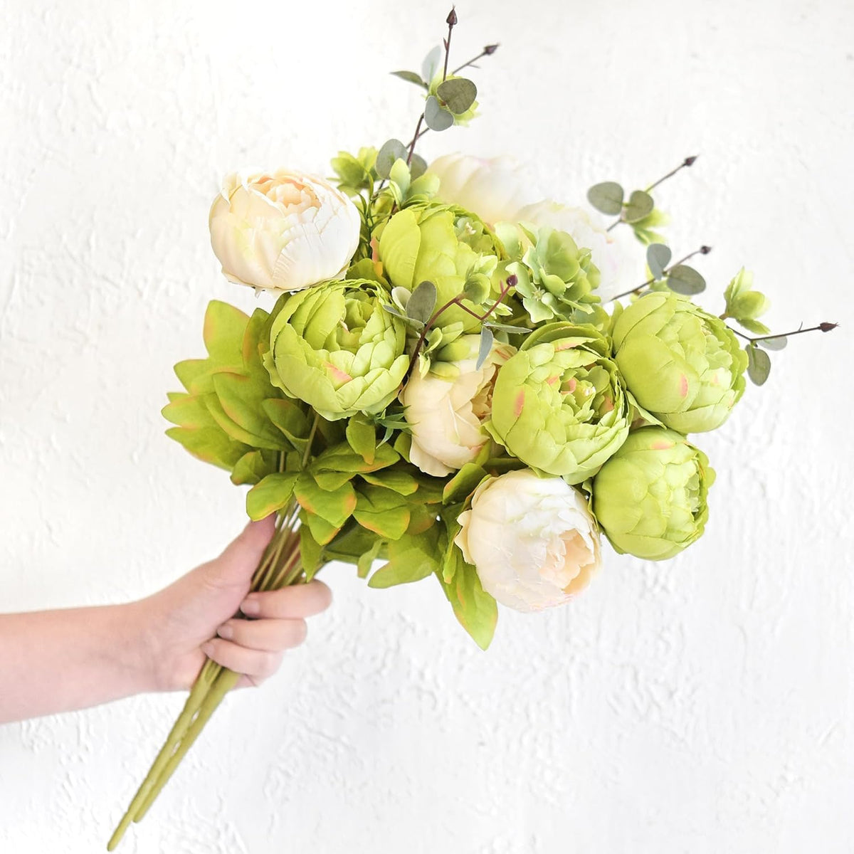 Artificial Peony Bouquet, Pink, Beige & Green Silk Flowers for Wedding Centerpieces, Bridal Bouquets & Home Decor – Spring Waltz