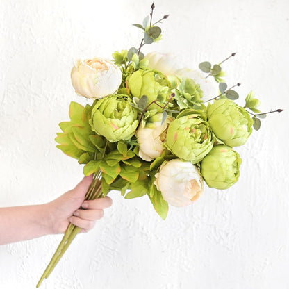 Artificial Peony Bouquet, Pink, Beige & Green Silk Flowers for Wedding Centerpieces, Bridal Bouquets & Home Decor – Spring Waltz