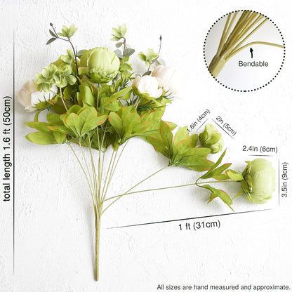 Artificial Peony Bouquet, Pink, Beige & Green Silk Flowers for Wedding Centerpieces, Bridal Bouquets & Home Decor – Spring Waltz