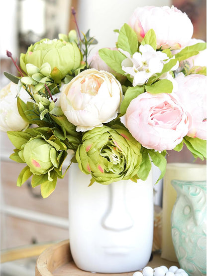 Artificial Peony Bouquet, Pink, Beige & Green Silk Flowers for Wedding Centerpieces, Bridal Bouquets & Home Decor – Spring Waltz