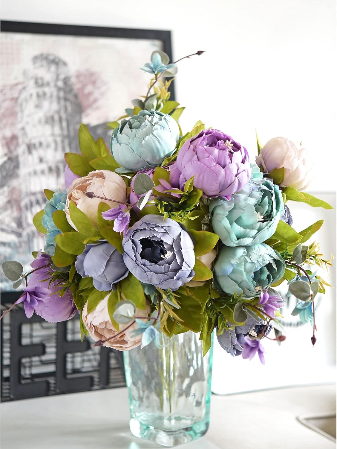 Artificial Peony Bouquet, Pink, Beige & Green Silk Flowers for Wedding Centerpieces, Bridal Bouquets & Home Decor – Spring Waltz