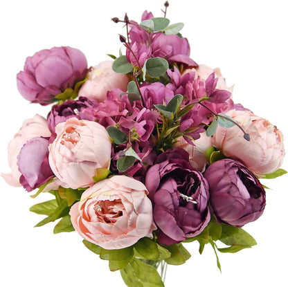 Artificial Peony Bouquet, Pink, Beige & Green Silk Flowers for Wedding Centerpieces, Bridal Bouquets & Home Decor – Spring Waltz
