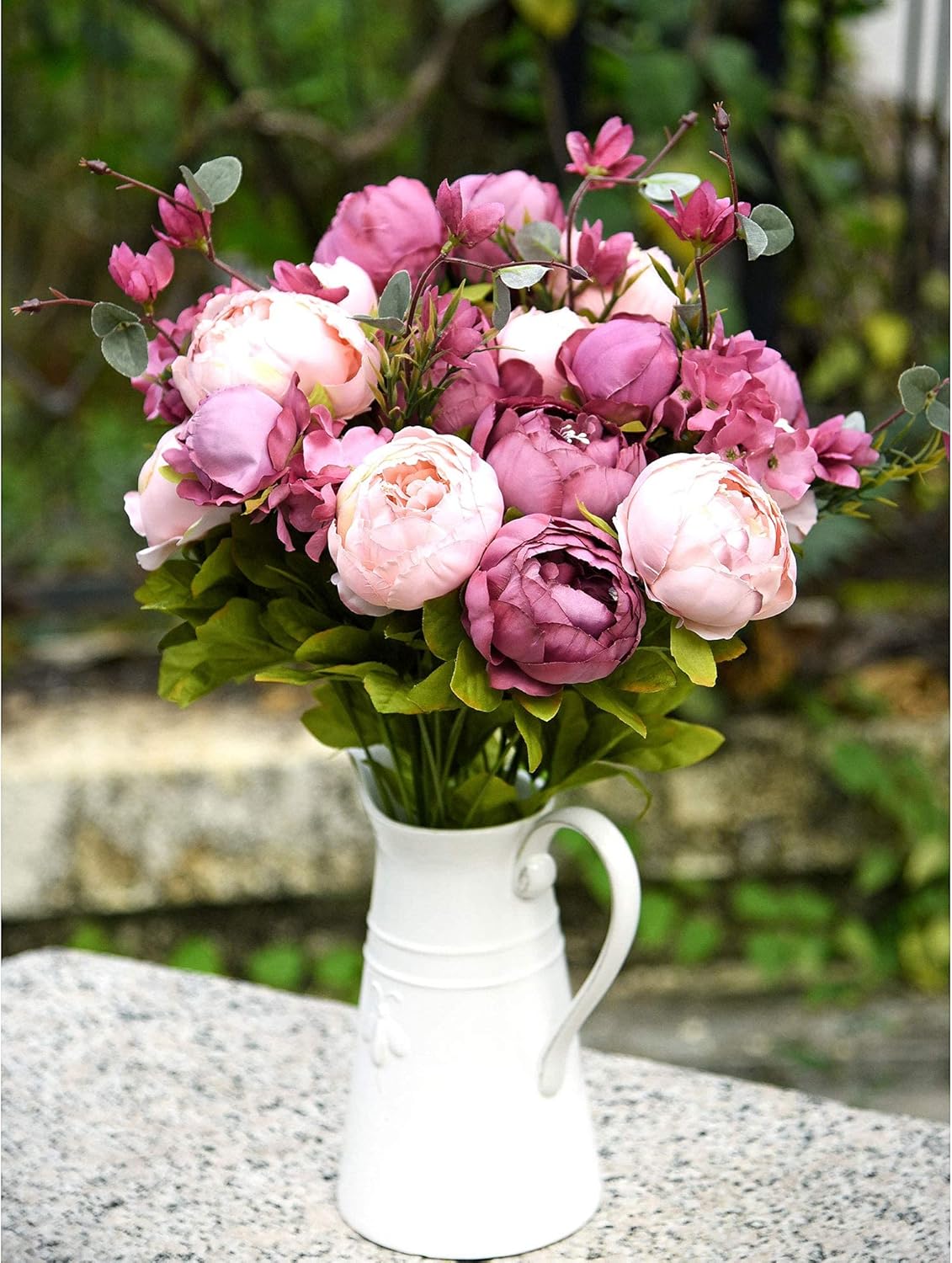 Artificial Peony Bouquet, Pink, Beige & Green Silk Flowers for Wedding Centerpieces, Bridal Bouquets & Home Decor – Spring Waltz