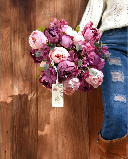 Artificial Peony Bouquet, Pink, Beige & Green Silk Flowers for Wedding Centerpieces, Bridal Bouquets & Home Decor – Spring Waltz
