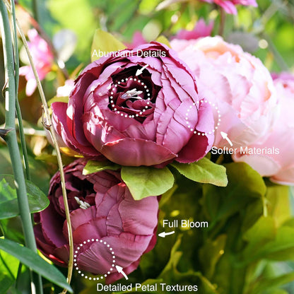 Artificial Peony Bouquet, Pink, Beige & Green Silk Flowers for Wedding Centerpieces, Bridal Bouquets & Home Decor – Spring Waltz