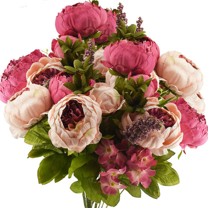 Artificial Peony Bouquet, Pink, Beige & Green Silk Flowers for Wedding Centerpieces, Bridal Bouquets & Home Decor – Spring Waltz