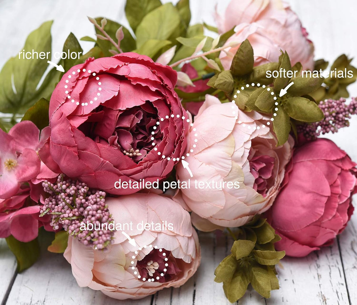 Artificial Peony Bouquet, Pink, Beige & Green Silk Flowers for Wedding Centerpieces, Bridal Bouquets & Home Decor – Spring Waltz