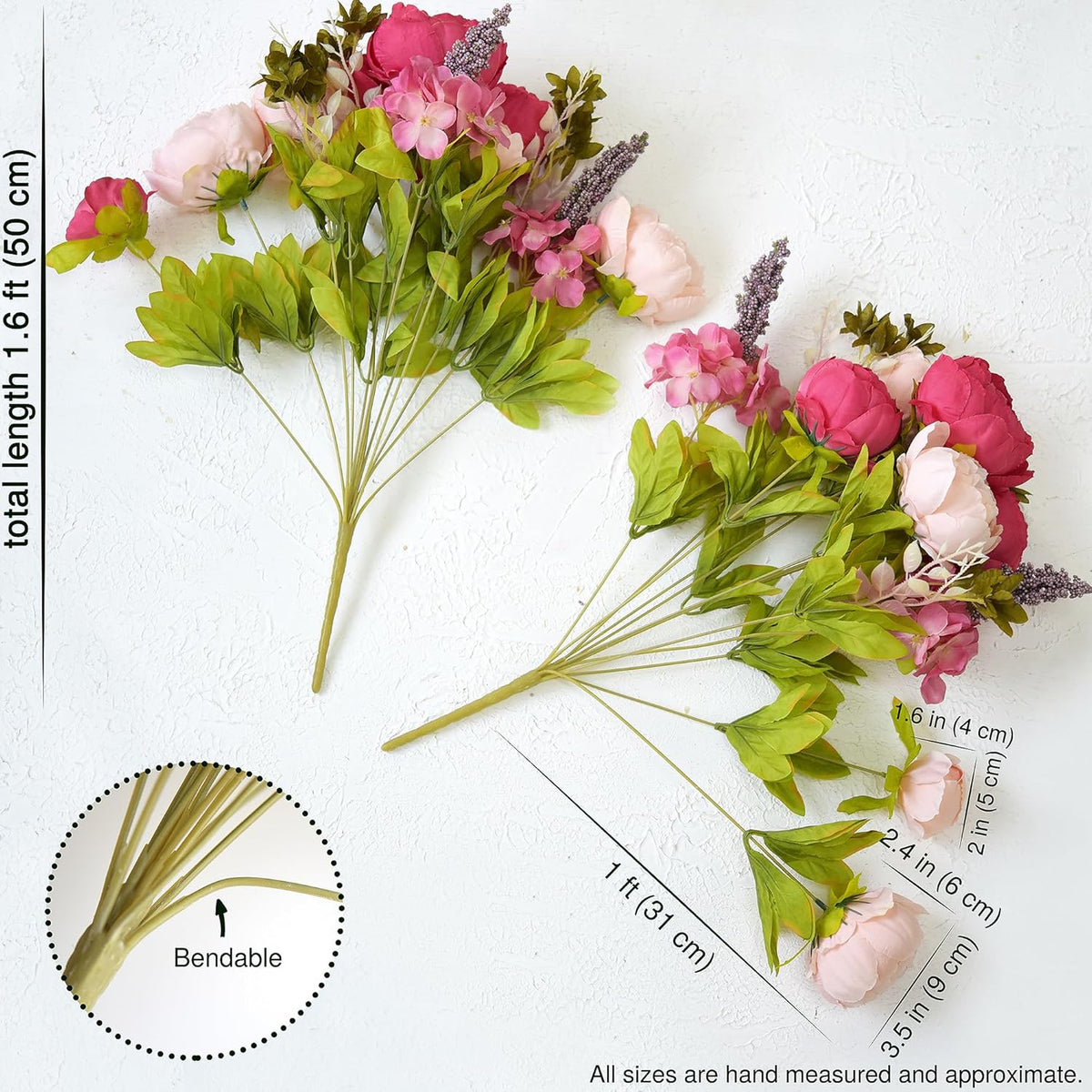 Artificial Peony Bouquet, Pink, Beige & Green Silk Flowers for Wedding Centerpieces, Bridal Bouquets & Home Decor – Spring Waltz