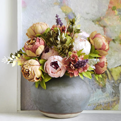 Artificial Peony Bouquet, Pink, Beige & Green Silk Flowers for Wedding Centerpieces, Bridal Bouquets & Home Decor – Spring Waltz