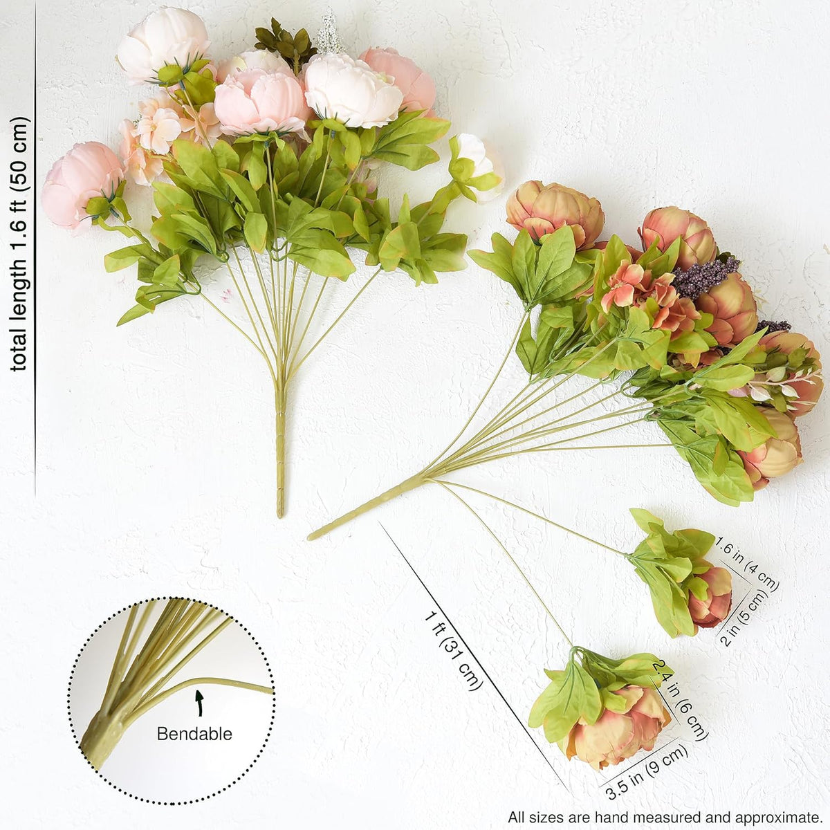 Artificial Peony Bouquet, Pink, Beige & Green Silk Flowers for Wedding Centerpieces, Bridal Bouquets & Home Decor – Spring Waltz