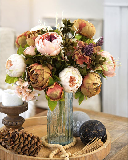 Artificial Peony Bouquet, Pink, Beige & Green Silk Flowers for Wedding Centerpieces, Bridal Bouquets & Home Decor – Spring Waltz