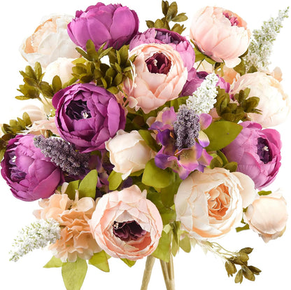 Artificial Peony Bouquet, Pink, Beige & Green Silk Flowers for Wedding Centerpieces, Bridal Bouquets & Home Decor – Spring Waltz