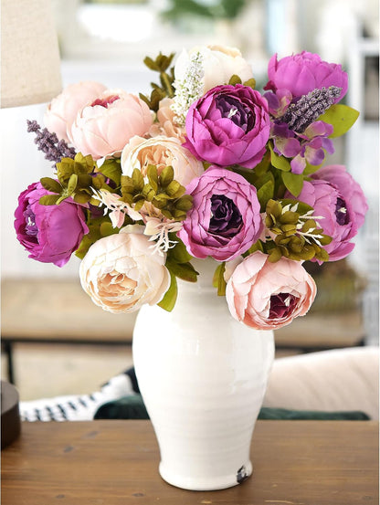 Artificial Peony Bouquet, Pink, Beige & Green Silk Flowers for Wedding Centerpieces, Bridal Bouquets & Home Decor – Spring Waltz