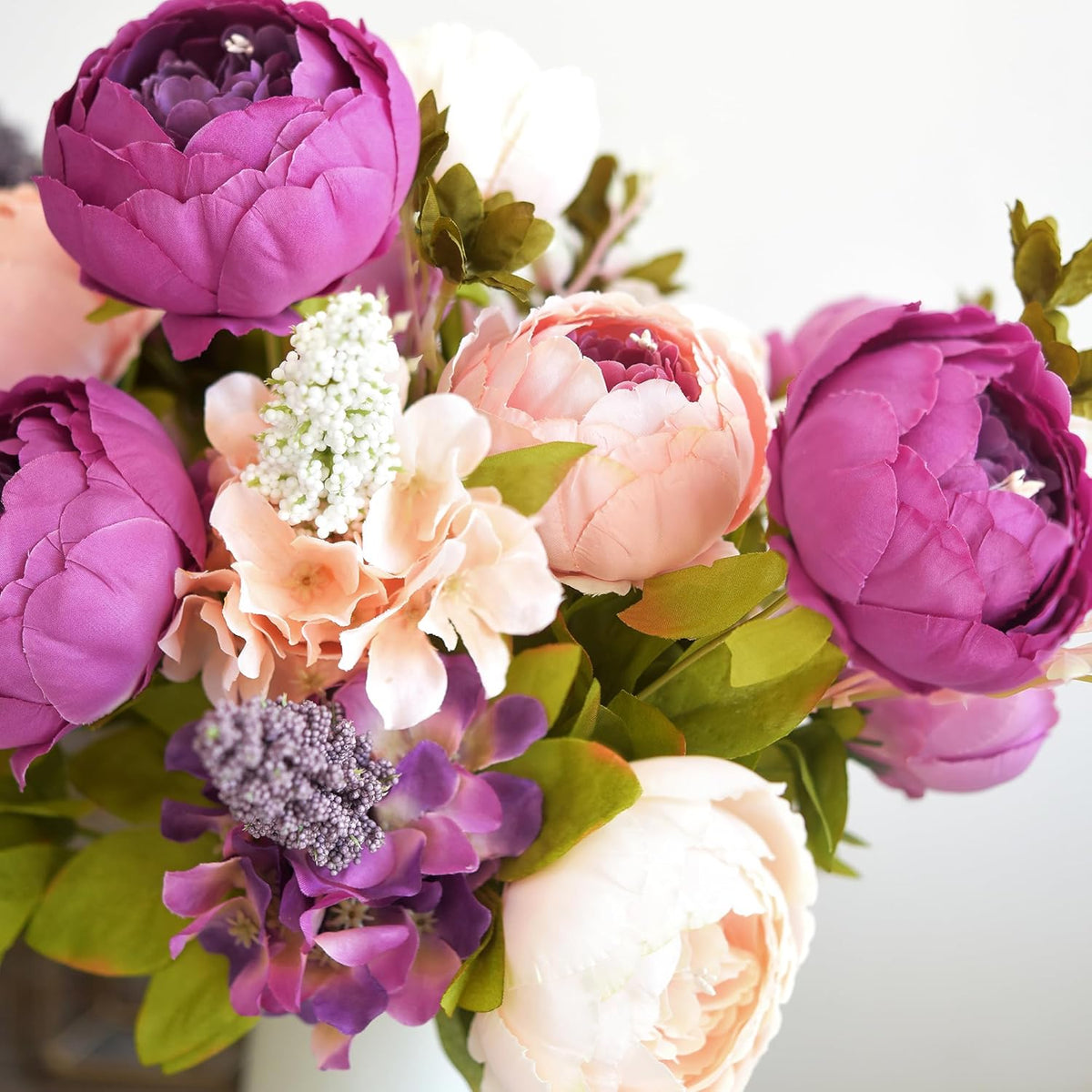 Artificial Peony Bouquet, Pink, Beige & Green Silk Flowers for Wedding Centerpieces, Bridal Bouquets & Home Decor – Spring Waltz