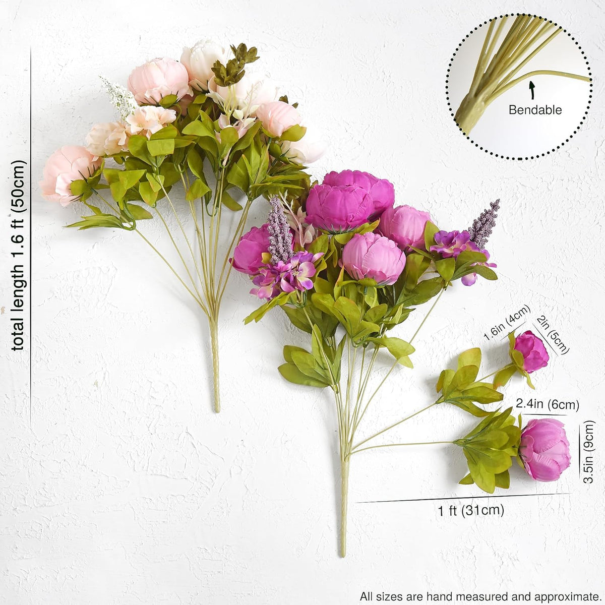 Artificial Peony Bouquet, Pink, Beige & Green Silk Flowers for Wedding Centerpieces, Bridal Bouquets & Home Decor – Spring Waltz