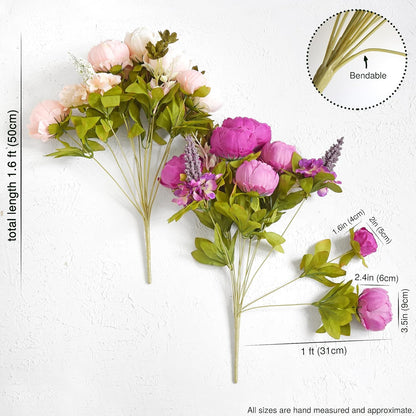 Artificial Peony Bouquet, Pink, Beige & Green Silk Flowers for Wedding Centerpieces, Bridal Bouquets & Home Decor – Spring Waltz