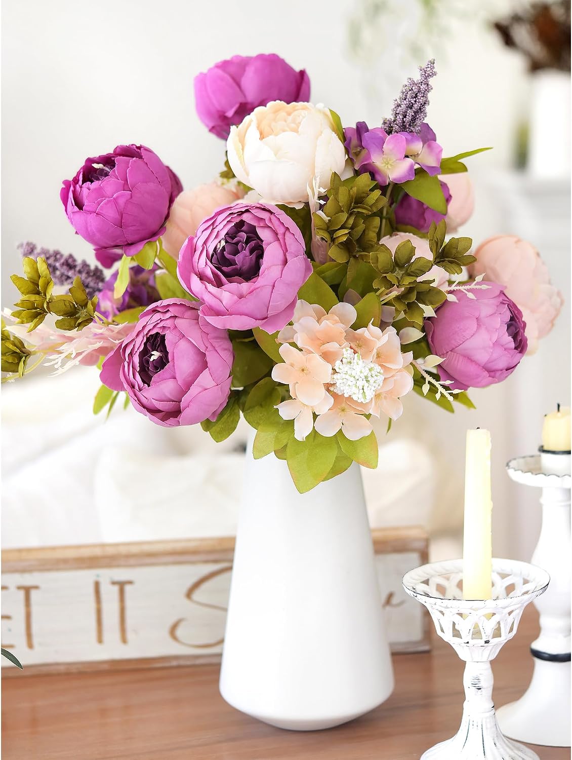 Artificial Peony Bouquet, Pink, Beige & Green Silk Flowers for Wedding Centerpieces, Bridal Bouquets & Home Decor – Spring Waltz