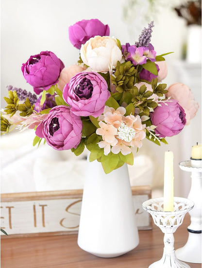 Artificial Peony Bouquet, Pink, Beige & Green Silk Flowers for Wedding Centerpieces, Bridal Bouquets & Home Decor – Spring Waltz